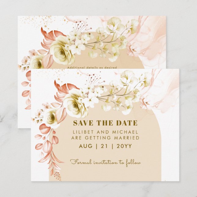 Seasons Fall Earthen Boho Floral Wedding SAVE DATE Postcard (Front/Back)