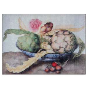 SEASON'S FRUITS 4- ARTICHOKES, ROSE & STRAWBERRIES CUTTING BOARD