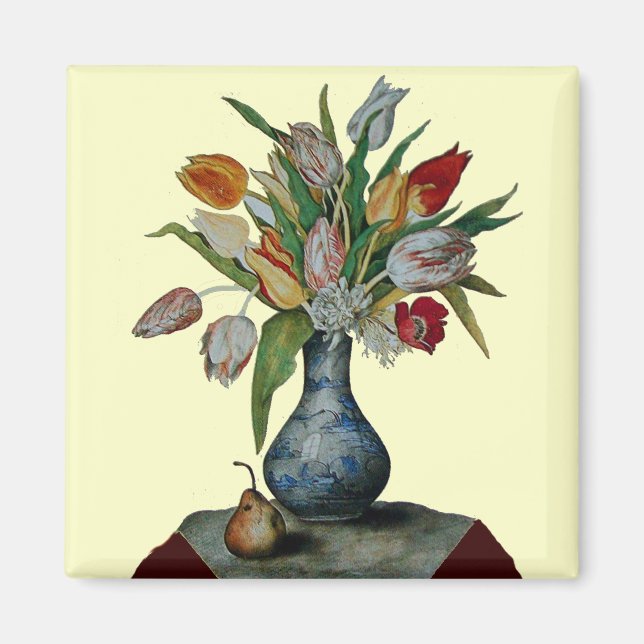 SEASON'S FRUITS AND FLOWERS - TULIPS N BLUE VASE MAGNET (Front)