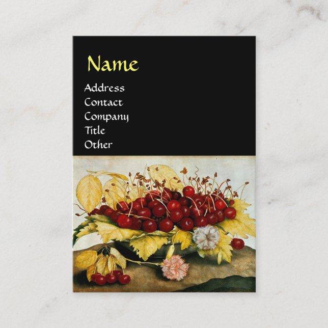 SEASON'S FRUITS / CHERRIES AND CARNATIONS BUSINESS CARD (Front)