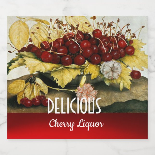 SEASON'S FRUITS / CHERRIES AND CARNATIONS Cherry Liquor Bottle Label (Single Label)