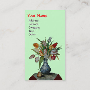 SEASON'S FRUITS - COLORFUL TULIPS MONOGRAM BUSINESS CARD