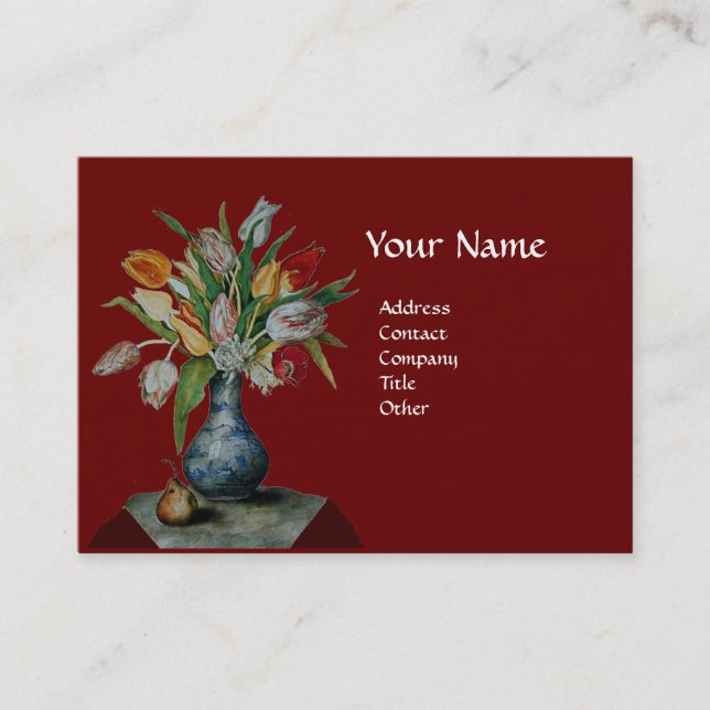 SEASON'S FRUITS -COLORFUL TULIPS  MONOGRAM BUSINESS CARD (Front)