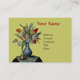 SEASON'S FRUITS - COLORFUL TULIPS MONOGRAM BUSINESS CARD