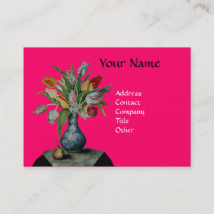 SEASON'S FRUITS COLORFUL TULIPS  MONOGRAM, Fuchsia Business Card
