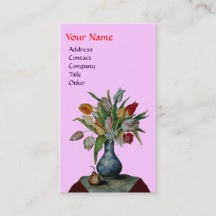SEASON'S FRUITS - COLORFUL TULIPS  MONOGRAM, pink Business Card