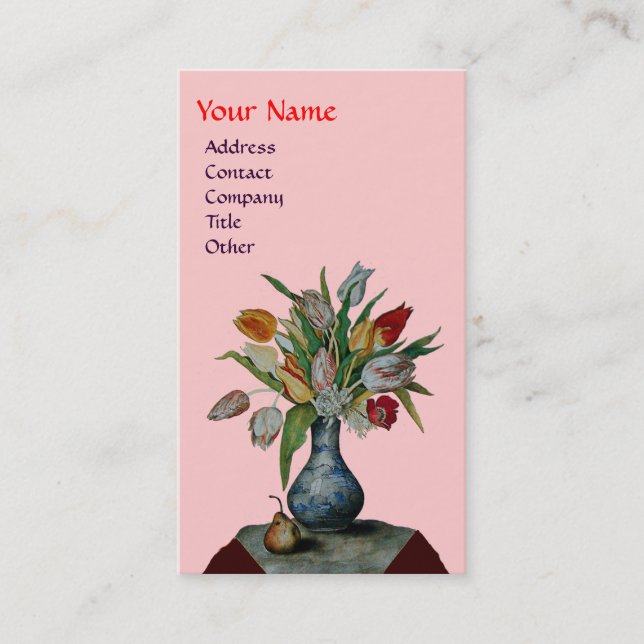 SEASON'S FRUITS - COLORFUL TULIPS  MONOGRAM, pink Business Card (Front)