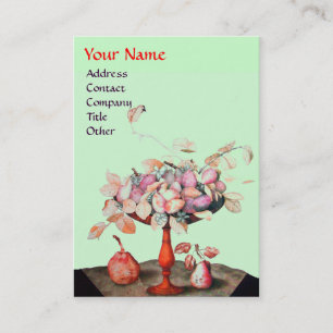 SEASON'S FRUITS FLOWERS,LEAVES MONOGRAM Pink Green Business Card