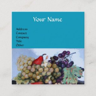 SEASON'S FRUITS GRAPES AND PEARS Bright Blue Square Business Card