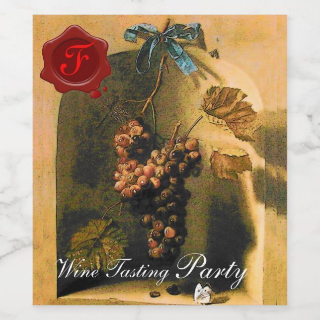 SEASON'S FRUITS -GRAPES RED WAX SEAL MONOGRAM WINE LABEL (Single Label)