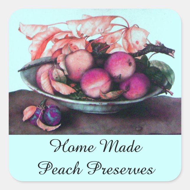 SEASON'S FRUITS / PEACH Preserve Canning Jar Square Sticker (Front)