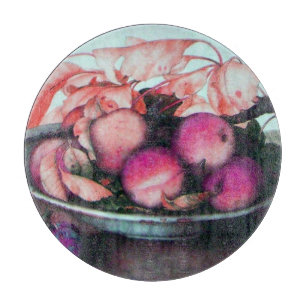 SEASON'S FRUITS ,PEACHES ,PRUNES  PLATE Still Life Cutting Board