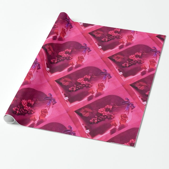 SEASON'S FRUITS -PROSPERITY Fuchsia Red Pink Wrapping Paper (Unrolled)