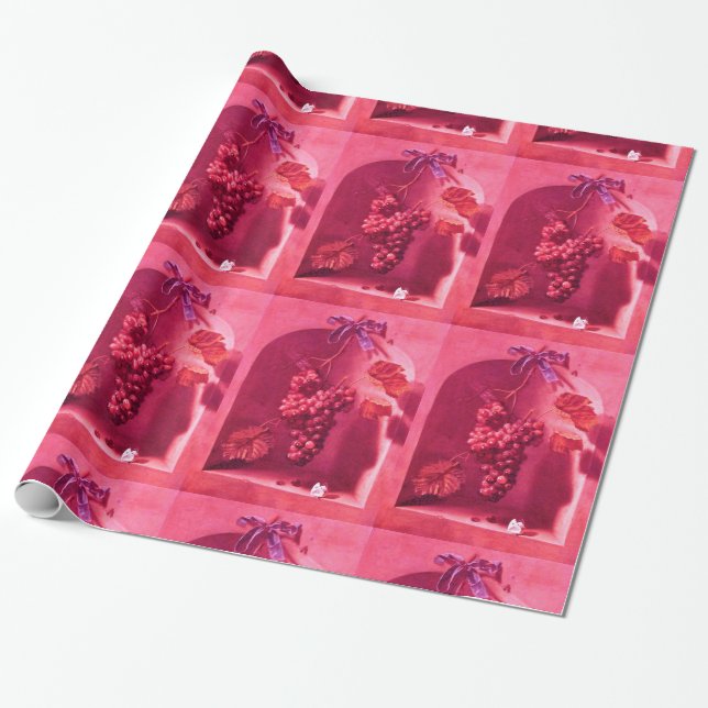 SEASON'S FRUITS -PROSPERITY Fuchsia Red Pink Wrapping Paper (Unrolled)