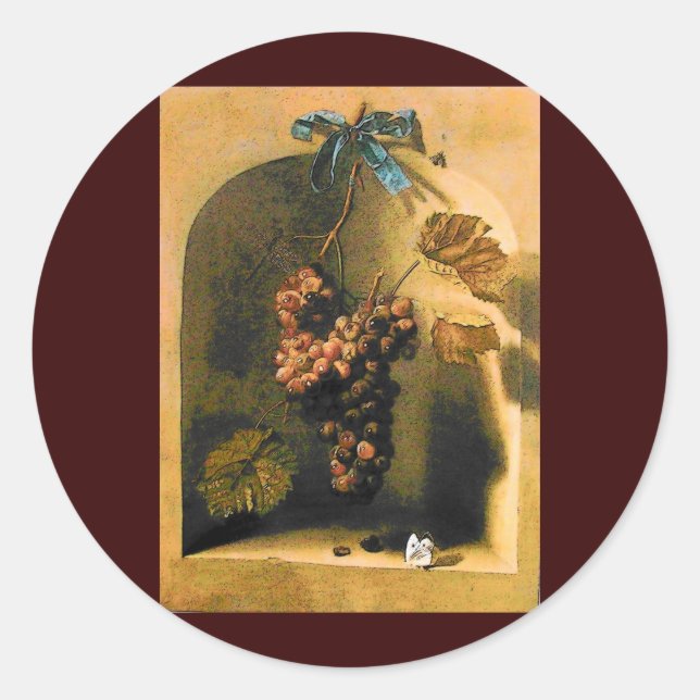 SEASON'S FRUITS -PROSPERITY HANGED GRAPES Rustic Classic Round Sticker (Front)