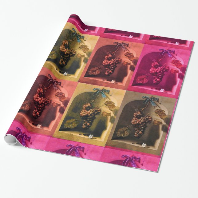 SEASON'S FRUITS -PROSPERITY Red Pink Yellow Grapes Wrapping Paper (Unrolled)