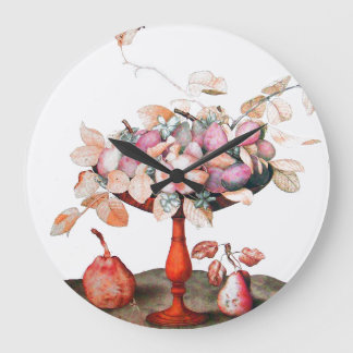 SEASON'S FRUITS PRUNES,PEARS,LEAVES IN FRUIT BOWL LARGE CLOCK