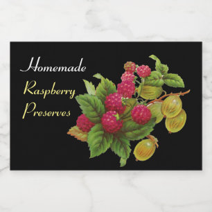 SEASON'S FRUITS / RASPBERRIES .Preserves Black Food Label