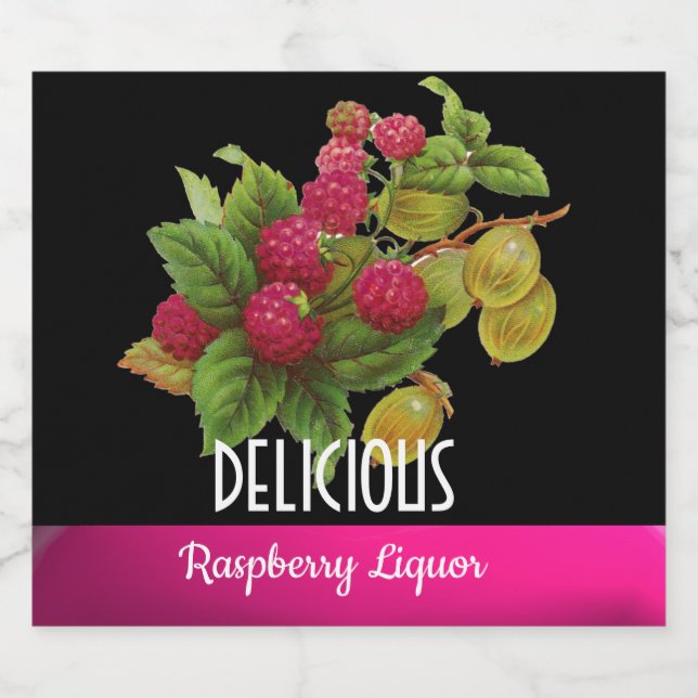 SEASON'S FRUITS, RASPBERRIES Raspberry Liqueur Liquor Bottle Label (Single Label)