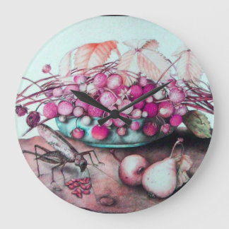 SEASON'S FRUITS ,STRAWBERRIES PEARS AND CICADA LARGE CLOCK