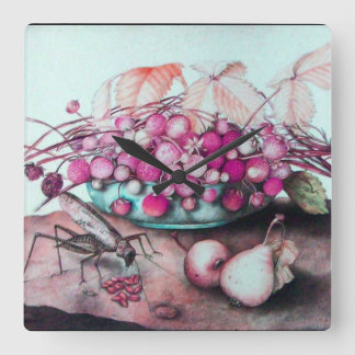 SEASON'S FRUITS ,STRAWBERRIES PEARS AND CICADA SQUARE WALL CLOCK