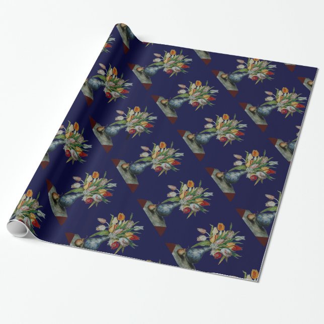 SEASON'S FRUITS / TULIPS ,Blue Wrapping Paper (Unrolled)