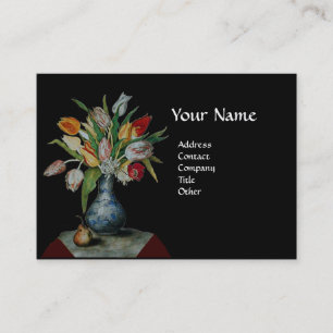SEASON'S FRUITS - TULIPS  MONOGRAM black and white Business Card