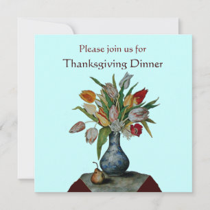 SEASON'S FRUITS /TULIPS Thanksgiving Dinner Blue Invitation
