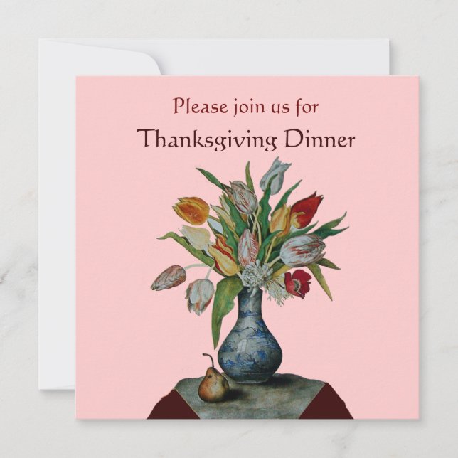 SEASON'S FRUITS /TULIPS Thanksgiving Dinner Pink Invitation (Front)
