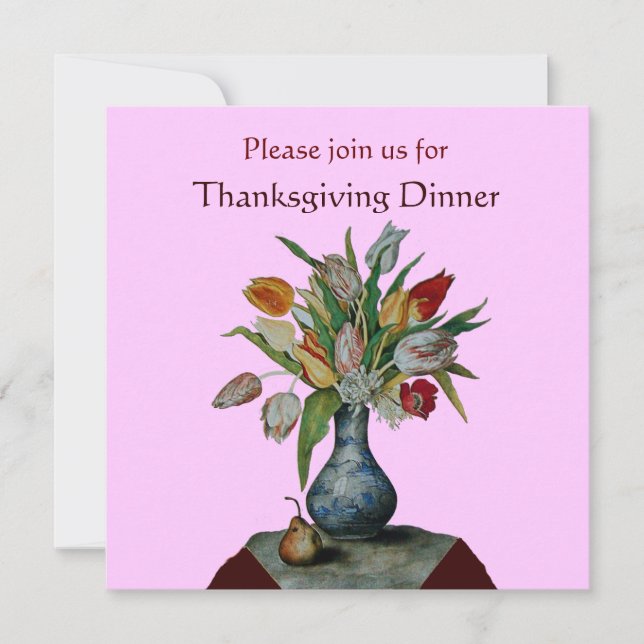 SEASON'S FRUITS /TULIPS Thanksgiving Dinner Pink Invitation (Front)