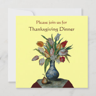 SEASON'S FRUITS /TULIPS Thanksgiving Dinner Yellow Invitation