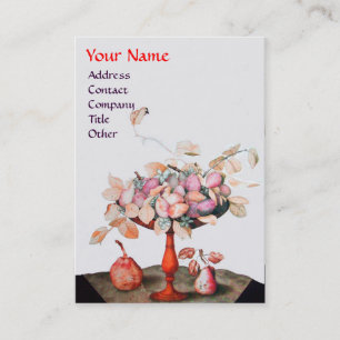 SEASON'S FRUITS VASE,FLOWERS,LEAVES PEARS MONOGRAM BUSINESS CARD