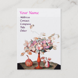 SEASON'S FRUITS VASE,FLOWERS,LEAVES PEARS Pink Business Card