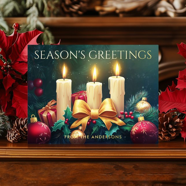 Seasons Greeting Christmas Candles Vintage Foil Holiday Postcard (Seasons Greeting Christmas Candles Vintage Foil Holiday Postcard)