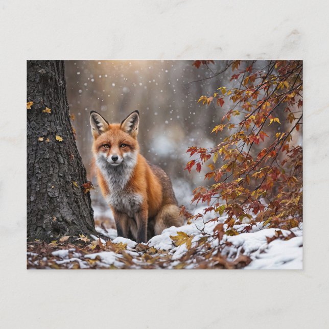 Seasons Greeting Christmas Holiday Fox and Snow Postcard (Front)