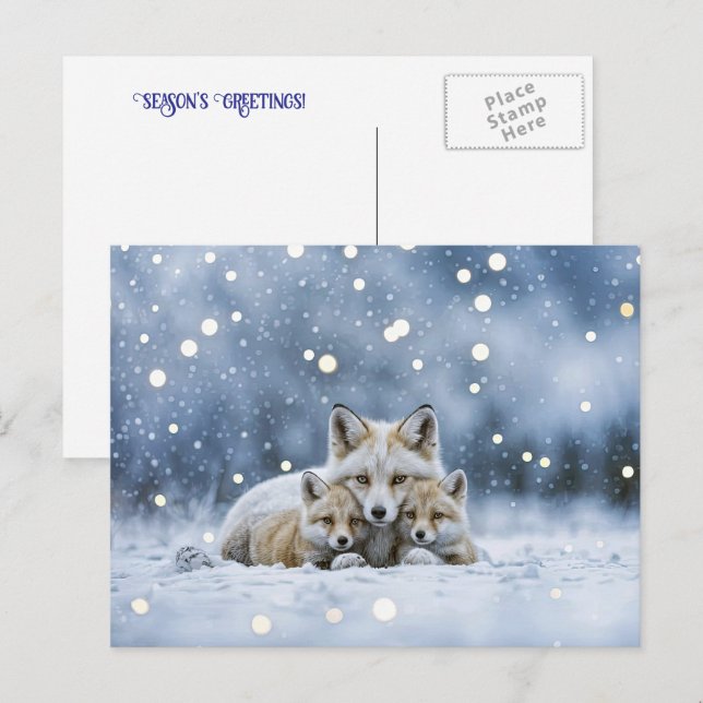 Seasons Greeting Holiday Fox and Snow Postcard (Front/Back)