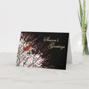 Season's Greeting - Holy Berries/Red Cardinal Holiday Card