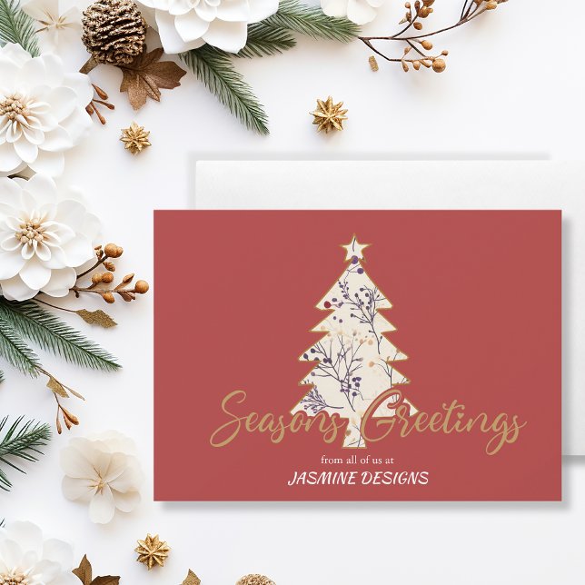 Seasons Greeting Pine Tree Red Business Holiday Card (Creator Uploaded)
