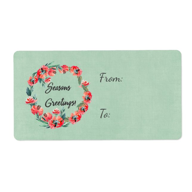 Seasons Greeting Red Floral Watercolor Wreath (Front)