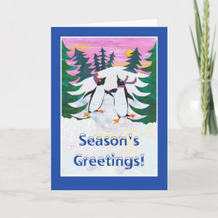 Season's GreetingChristmas Card, Skating Penguins Holiday Card