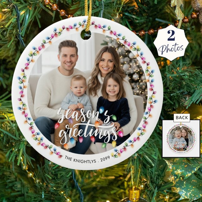Seasons Greetings 2 Photos Christmas Lights Ceramic Tree Decoration (Creator Uploaded)