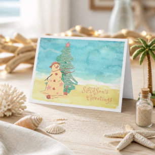 Season's Greetings Beach Snowman Holiday Card