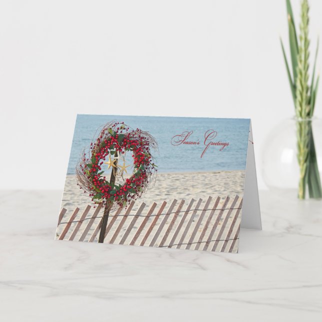 Season's Greetings beach wreath Holiday Card (Front)