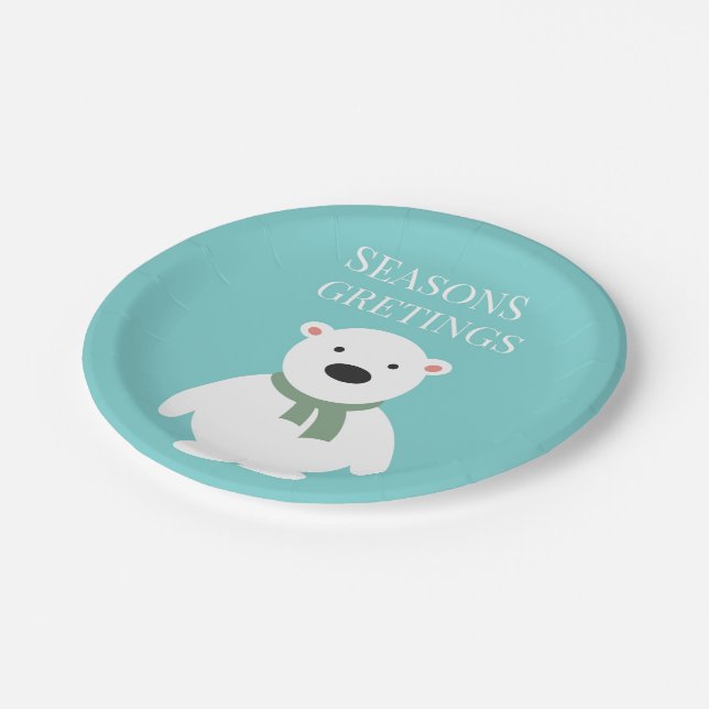 Seasons Greetings Bear Paper Plates (Angled)