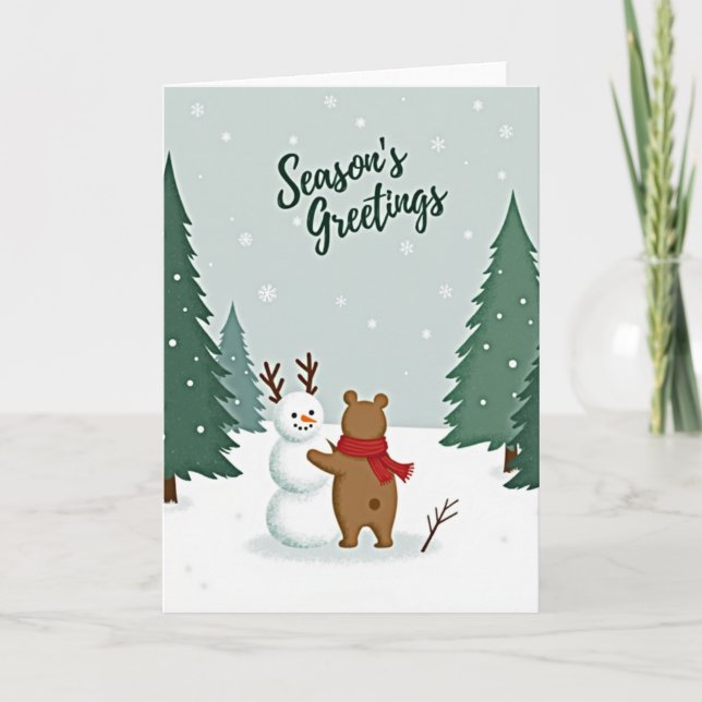 Seasons Greetings Bear Snowman Card (Front)
