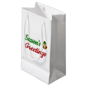 Seasons Greetings Bells Christmas red green script Small Gift Bag