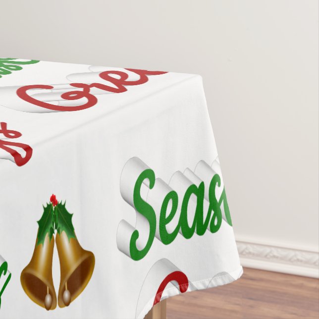 Seasons Greetings Bells Christmas red green script Tablecloth (In Situ)