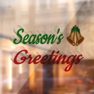 Seasons Greetings Bells red green script Christmas