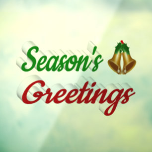 Seasons Greetings Bells red green script Christmas