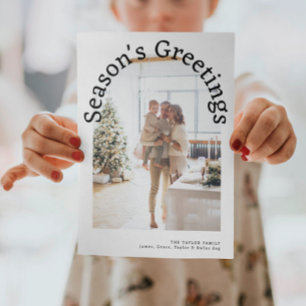 Season's Greetings Black and White Photo Christmas Holiday Card
